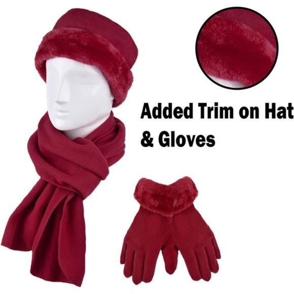 Women\'s Warm Fleece Winter Hat and Glove Set & Scarves, Burgundy main image 6